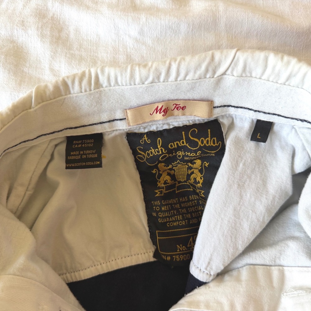 Scotch & Soda Rugby Shirt Navy Blue White Collar Long Sleeve Size L - Picture 2 of 8